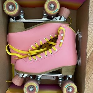 Impala Roller Skates Size 8 Pink/Yellow and Safety Gear